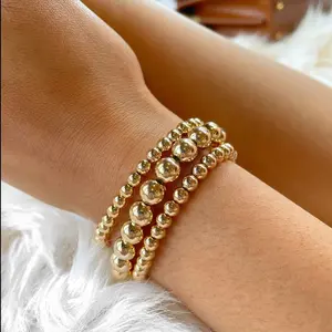 Beaded 14k Gold Filled Bracelets, Bracelet Set Of 3, Gold Filled Bead Design Bracelet, Bracelet stack, Gift For Her