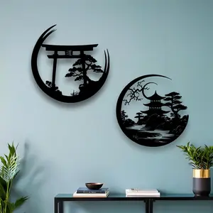 Decorative Metal Torii Gate Wall Decor, Japanese Pagoda Natural Scene, Iron Wall Sculpture, Indoor Outdoor Decoration, Elegant Hanging Ornament, Japanese Wall Art