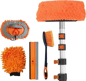 20FT Reach  Wash Brush with Long Handle,  Cleaning Kit with Soft Bristle Wash Brush, Microfiber Cleaning Mop, Window , Mitt, Wheel Brush for RV, , Boat, House Siding