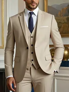 Men's Slim Fit Suit Set, Menswear, Long Sleeve Button Design, Non-Elastic Fabric, All Season Wear, Classic Elegant Wedding Formalwear