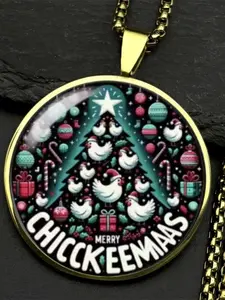 Christmas Tree Chick Necklace, Zinc Alloy Frame with Clear Glass, A Cute Holiday Gift.