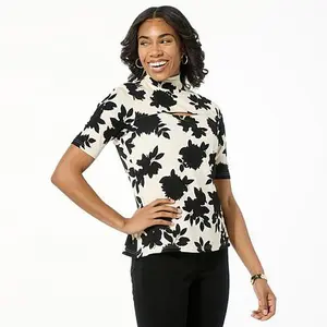 DG2 by Diane Gilman Mock-Neck Top with Chest Keyhole