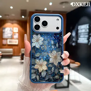 Celestial Mosaic Moonflowers and Crescent Moon Pattern Magnetic MagSafe Phone Case for iPhone 17 Air/16 Pro Max 15 Pro 14 13 12 11 Plus Shockproof Slim Protective Cover Casing
