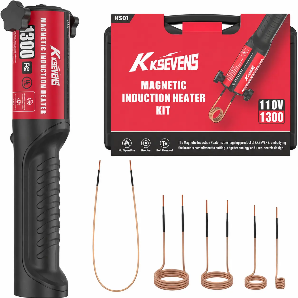 KKSEVENS 1300W Induction Heater Tool 110V Handheld Magnetic Bolt Remover with 5 Coils for Rusty Screw Removal，Auto Repair，Easily Remove,Birthday Gift