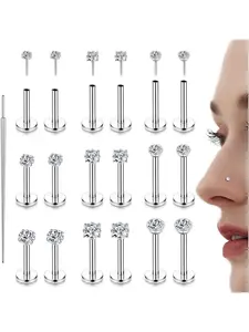 18Pcs 16G/18G/20G Steel Tragus Piercing Jewellery Threadless Push in Nose Studs Labret Stud Lip Bar Tragus Earrings Medusa Piercing Nostril Helix Piercing Jewellery Nose Piercing Jewelry