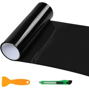 Car Headlight Tint Film 12×48 Inch Vinyl Vehicle Tail Light Wrap Film Roll with Squeegee & Cutter Waterproof Tinted Sticker for Headlights Fog Lights Tail Lights Dark Black