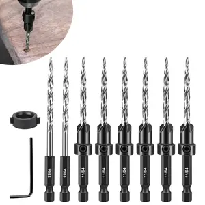 9Pcs Wood Countersink Drill Bit Set -HSS Tapered Drill Bits with 1/4" Hex Shank Quick Change and Allen Wrench,Drilling Holes in Hardwood,Plywood,Plastic