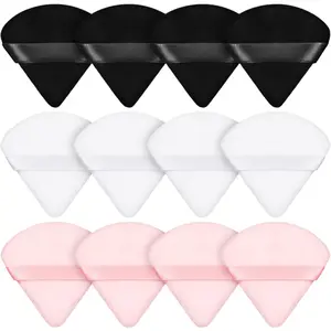 Deristic Premium 12PCS Powder Puff Set Triangle & Round Velour Makeup Puffs for Flawless Foundation Blending Soft Cotton Sponges Ideal for Foundation Concealer  Blush.