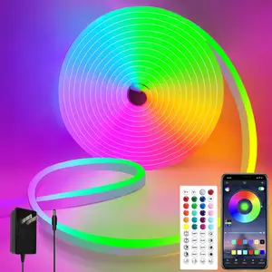 16.4Ft Led neon Rope Lights Music Sync IP65 Waterproof Flexible Led Rope Lights 44Key Remote/APP Control,Outdoor RGB Neon Lights, DIY Wall Decor Led Neon Strip Lights for Bedroom Indoor.