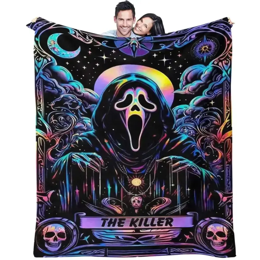 Halloween Aesthetic Skeleton Face Plush Throw Blanket - Soft Warm Lightweight Single-Sided Print, Plush Fabric for Beds & Cars, Home & Travel, Sofa Decor, Halloween Gift