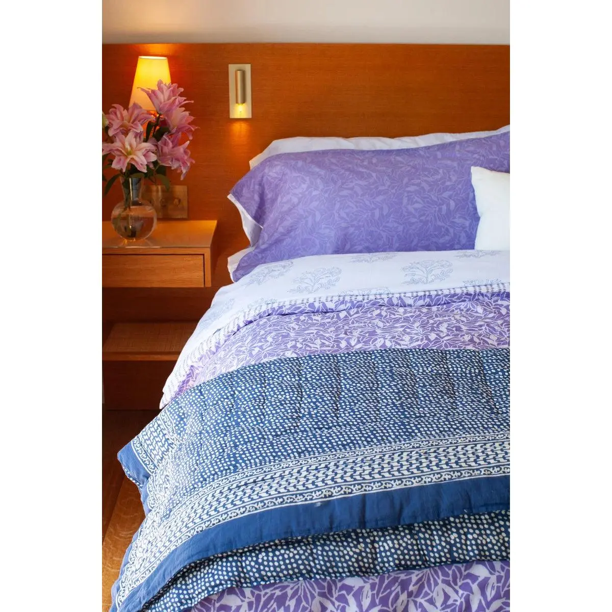{Kerry Cassill} Hand Block Printed Cotton Quilt :: Blue Dot :: Queen