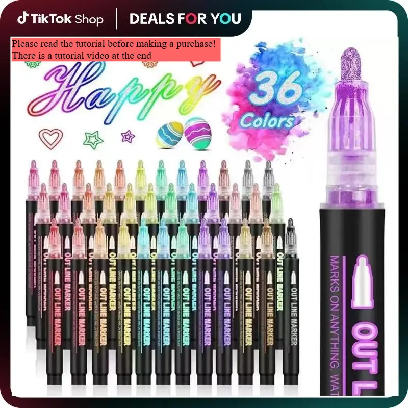 dealsforyoudays!-Double Line Outline Markers, girly office supplies Super Squiggles Glitter Markers Self Outline Metallic Markers, Birthday Gift, DIY
