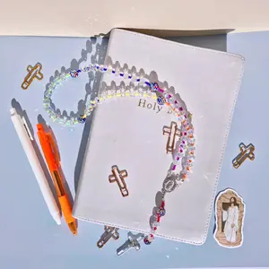 Noah's Rainbow Handmade Rosary with Crystal Glass Beads and Saint Benedict Medal Crucifix+ Catholic Prayer Religious
