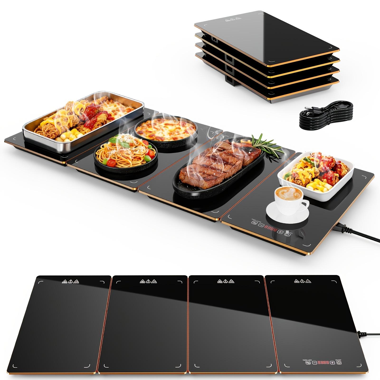 Food Warming Mat, 3/4/5-in-1 Electric Warming Tray,Heating Plate ，Ultra Thin Working Tempered Glass Panel for Keeping Food Hot, Portable Warmer for Parties Holiday Dinners