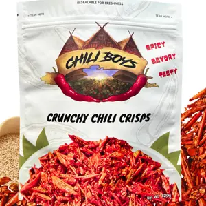 Chili Boys Spicy Crunchy Chili Crisps with Sesame Seeds | Crispy Fried Chili Snack and Food Topper | Vegan | Gourmet Savory Pepper Chips | Ready to Eat | Resealable Bag | 120g