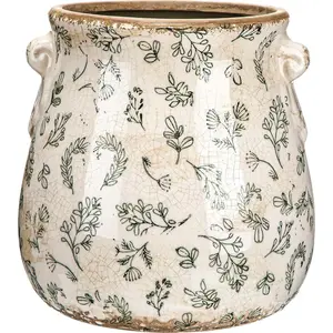 Ceramic Scroll Planter 6.5 Inch Chinoiserie Floral Vase with Drainage Holes Vintage Flower Vase Flower Pot Rustic Ceramic Pots for Indoor Plants Garden Home Bookshelf Decor(Leaves)