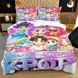 2/3Pcs Demon Hunter K-Pop Cartoon Print Duvet Cover Set, Soft Quilted Bedding Set, Perfect for Demon Hunter K-Pop Fans and Anime Enthusiasts to Decorate Their Bedrooms, Sold Without Filling, Bed Sets, Decorative Duvet Cover, Bed Sets Supplies