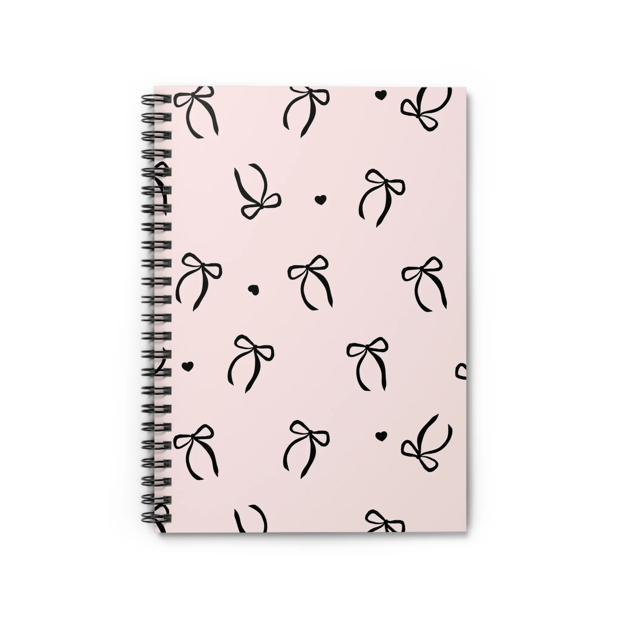 Black Bow Pattern Pink Notebook | Spiral Ruled Notebook