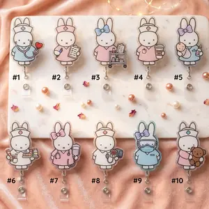 Cute Bunny Shaker Retractable Badge Reel, Kawaii Eye Optometrist ID Badge Holder, Acrylic Ophthalmologist Name Tag Clip, Gift
