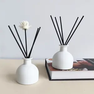 2Pcs Matte White Reed Diffuser Bottles, 100ml Empty Glass Aroma Bottles for Home Fragrance, Aromatherapy & Decor