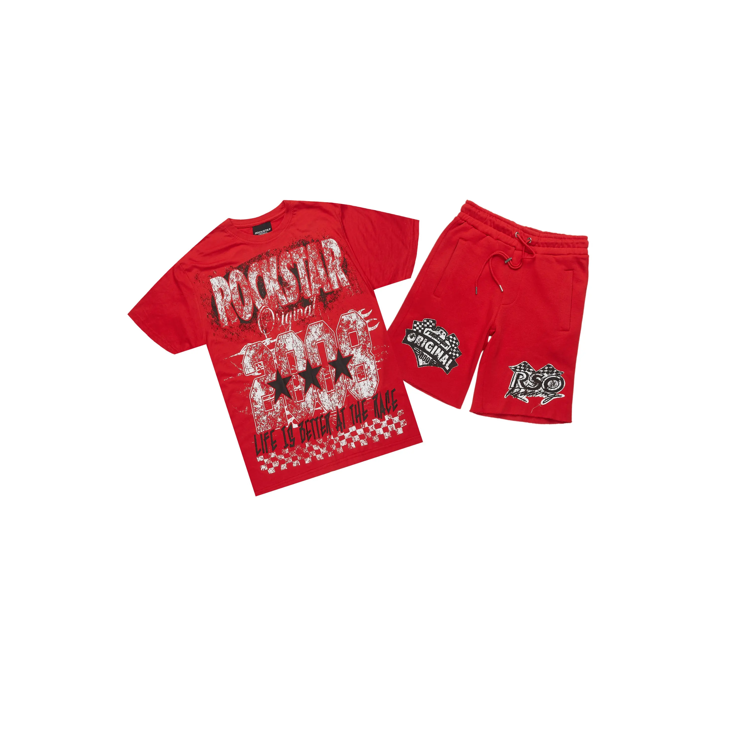 Racing Grung Red/Black T-Shirt/Raw Edge Short Set Racing Grung Red/Black T-Shirt/Raw Edge Short Set