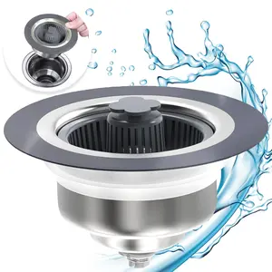 Upgraded 3-in-1 Kitchen Sink Drain Strainer and Stopper Combo, Stainless Steel Anti-Clogging Pop-Up Sink Plug with Odor Filter, Fits Standard US 3.5" Drain,Universal 304 Stainless Steel Kitchen Sink Stopper, Food Catcher for  Kitchen Sink Drain