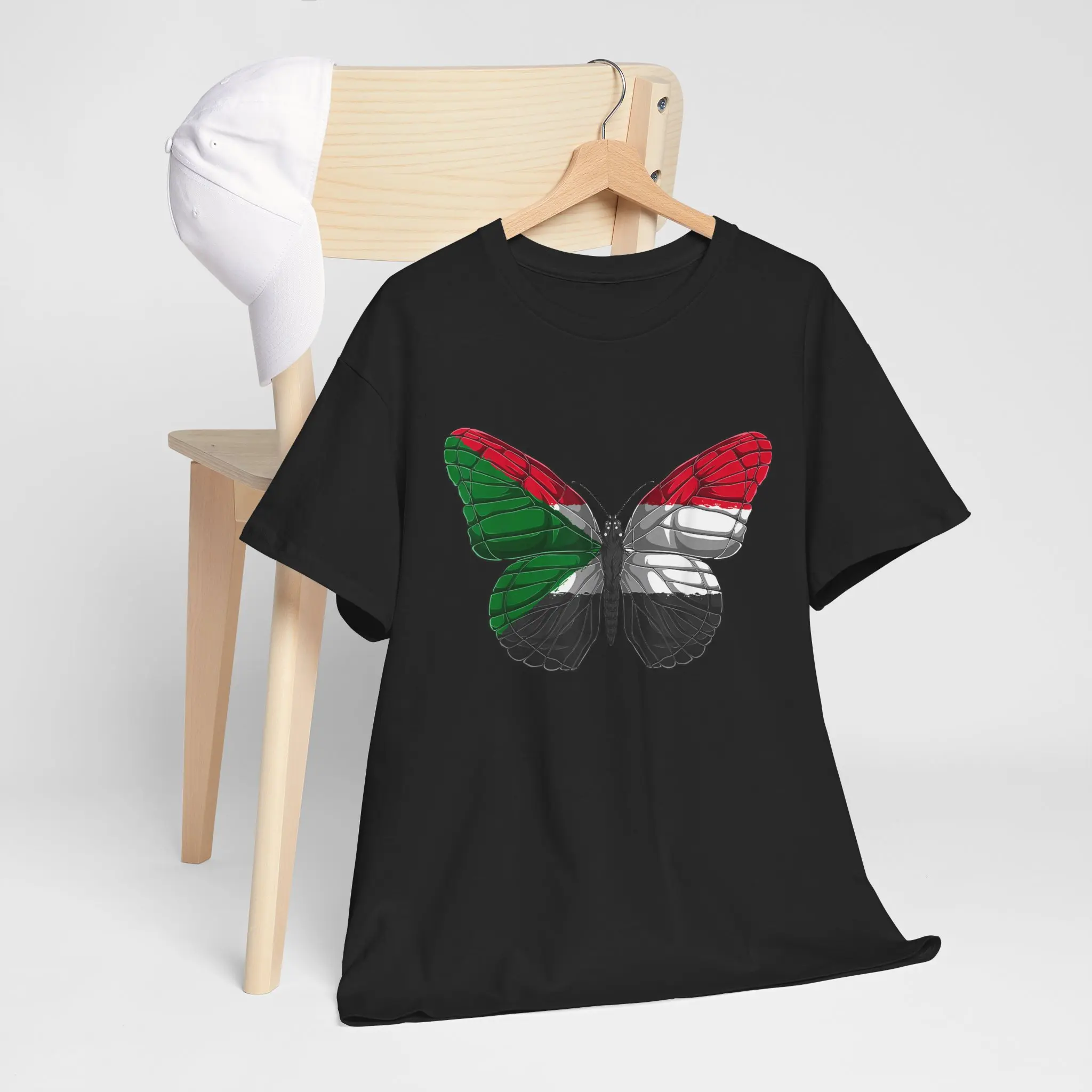 Sudan Butterfly Shirt Patriotic Sudanese Flag T-Shirt Unisex T-Shirt, Short-sleeve, Full Color Menswear Top