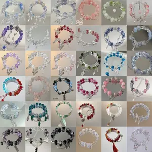 12Pcs Chic Flower & Butterfly Charms Glass Beaded Bracelets | Cute Glass Bow & Flower Accents, Colorful Beads, Perfect for Daily Wear Or Gifting, Ideal for Valentine's Day