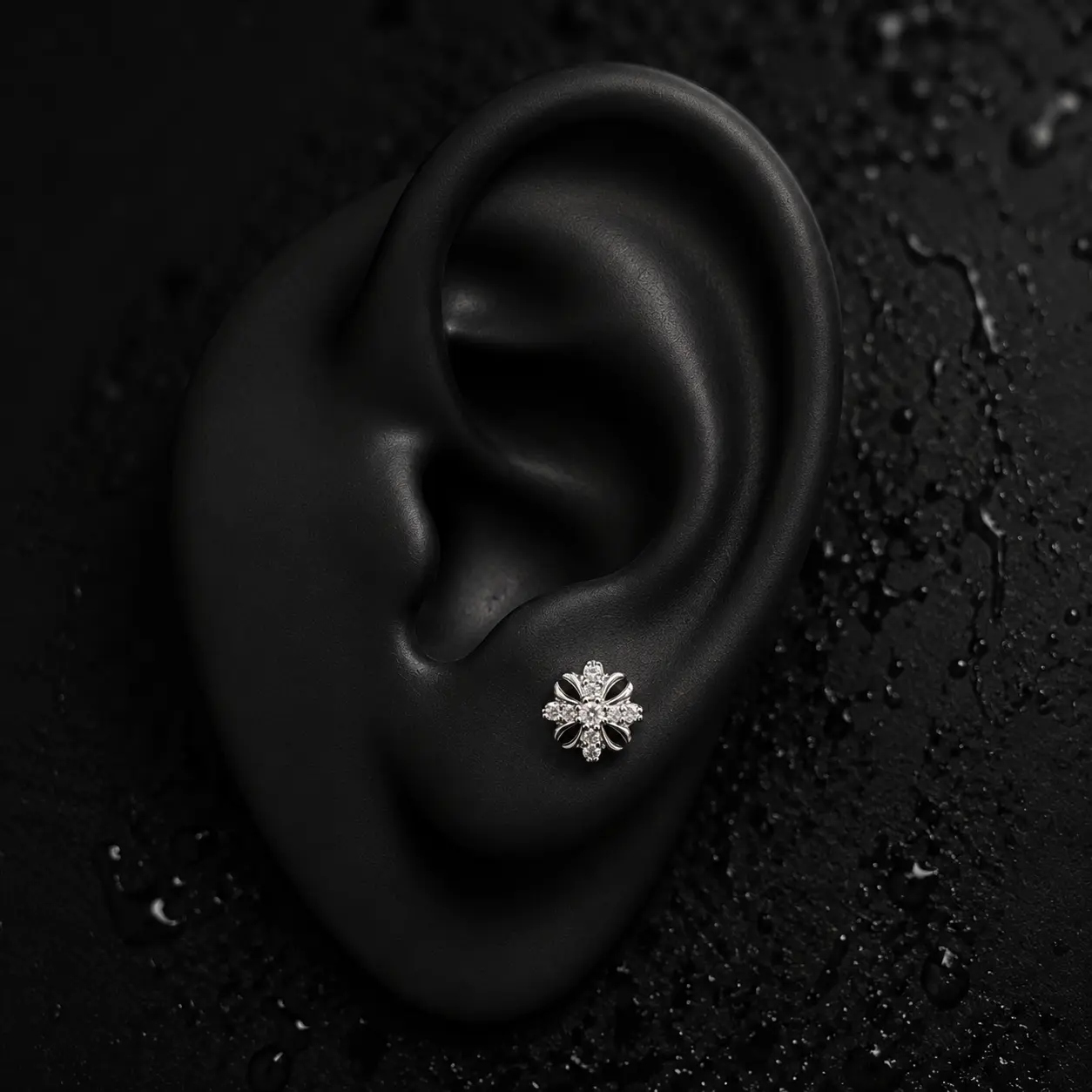 [VA RA] Full Zircon Sparkle Snowflake Stud Earrings for Men Women, 316L Stainless Steel Iris Flower Small Earrings, Y2K Gothic Bling Jewelry, Daily Cartilage Ear Accessory, Birthday Holiday Gift for Him Her everyday wear birthday anniversary gift errings