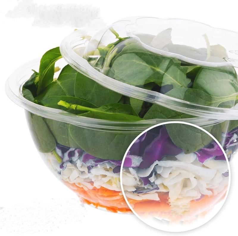 32oz Clear Plastic Salad Bowls with Lids Disposable (50 Pack) Medium Takeout Container with Snap on Lid for Fruit Salads, Quinoa, Lunch and Meal Prep