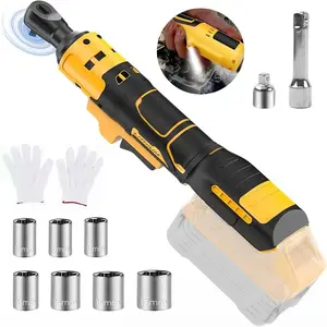 38 Inch Brushless Cordless Electric Ratchet Wrench for Dewalt 20V Li Ion Battery High Torque Power Tool with LED Working Light 7 Piece Socket Set Yellow Compact Design for Easy Use
