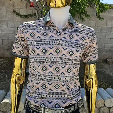 Aztec Print  Polo shirt short sleeve Top Man Menswear Casual Shortsleeve