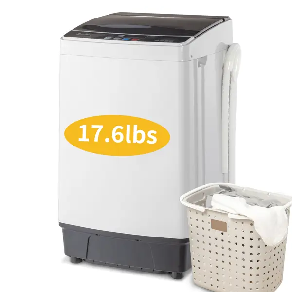 Full-Automatic Washing Machine Top Load Portable Compact Laundry Washer Spin with Drain Pump,10 programs 8 Water Level Selections with LED Display 17.6 Lbs Capacity, Black