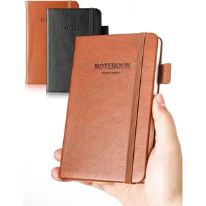 Pocket Notebook Small Notebook 2-Pack, 3.5" x 5.5" Pocket Notebooks Hardcover with Thick Lined Paper, Inner Pockets, Cover Letter Embossing Design Mini Journal Notepad 1Black 1Brown Leather