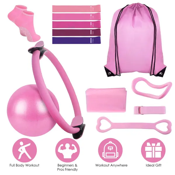 14Pcs All-in-1 Pilates Kit - Pilates Ring, Yoga Ball, Resistance Bands Set With Carry Bag, Full Body Workout Equipment For Home Gym, Travel
