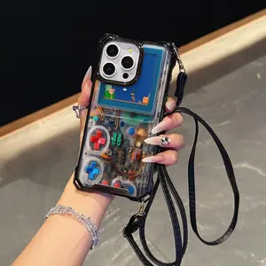 Vintage Game Console Design Phone Case with Lanyard, Full Body Shockproof Phone Protective Cover, Fashion Phone Accessories for iPhone 11 12 13 14 15 Pro Max, Casing