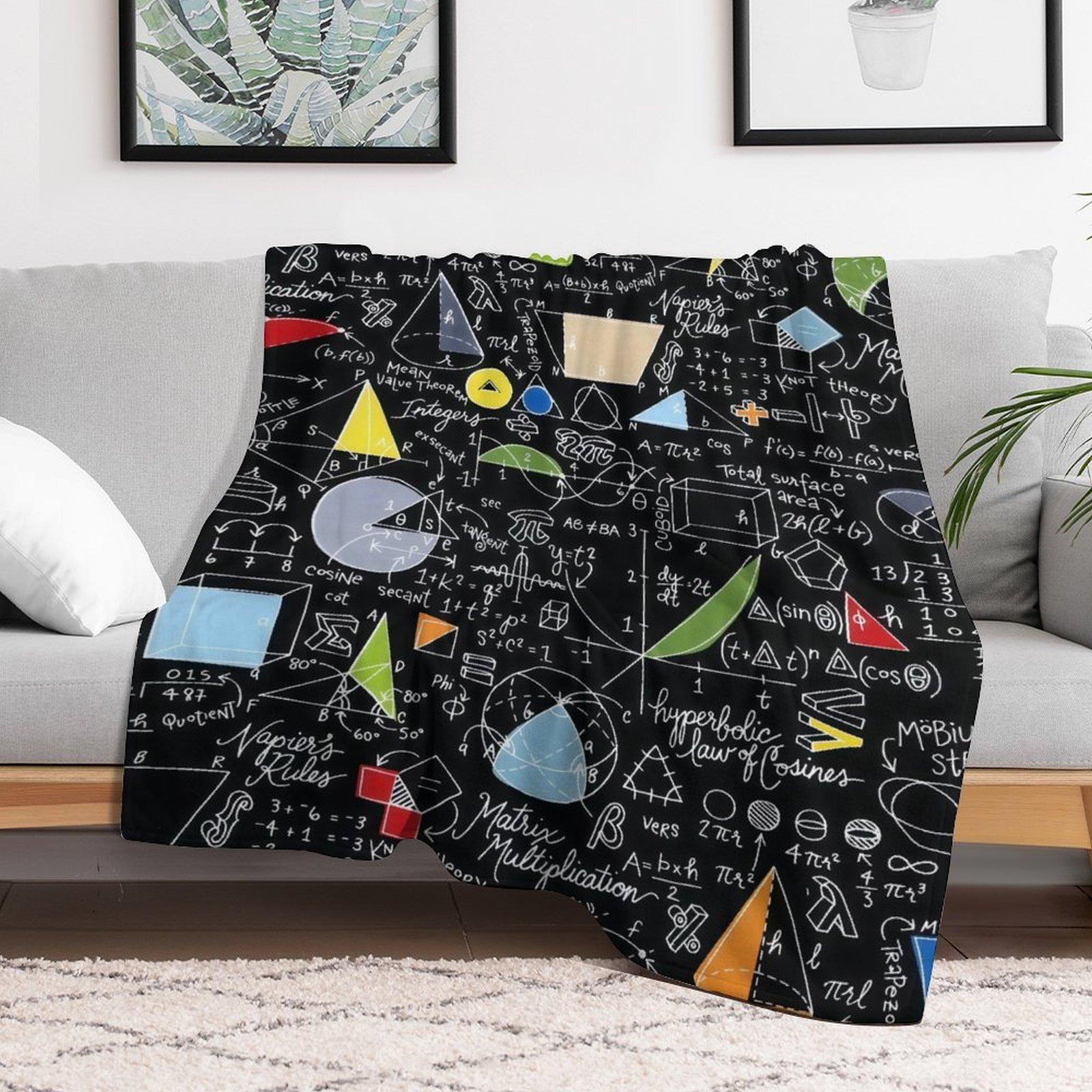 Math Formulas & Geometry Chalkboard Throw Blanket ,  STEM Lover Gift  , Engineer & Teacher Gift