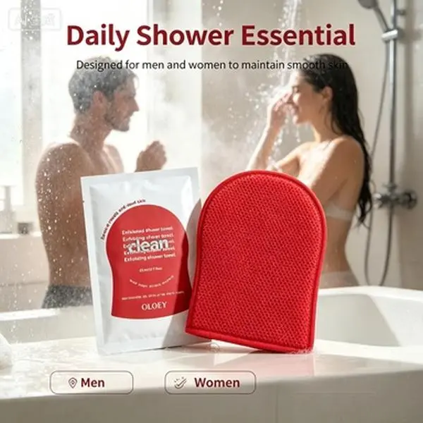 OLOEY Red Diamond Oil Control Exfoliating Bath Towel, 5 Pack Exfoliating Shower Towel for Body Dead Skin Remover
