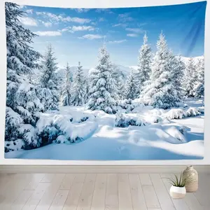 Winter Snow Forest Tapestry White Alps Mountain Winter Scene Tapestry Snowy Woodland Landscape Taptries Wall Hanging Home Decor