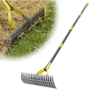 Dual-Action Dethatcher Rake - 19-Tine, Heavy Duty Landscaping Rake, Adjustable Thatch Rake with 40-70 inch, Metal Rake, Turf Rake for Artificial Grass, Cleaning  Grass, Soil Loosening & Yard Care