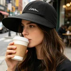 Women's Wide Brim Sun Hat, UV Protection Hollow Top Visor with Ponytail Hole, Lightweight Packable Beach Cap for Summer Outdoor Activities