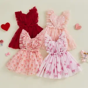 Baby Girl Tulle Dress Heart Print Sleeveless Suspender A-Line Dress for Spring Summer