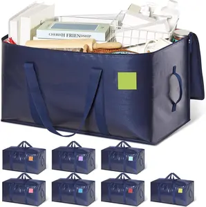 8 Pack Extra Large Heavy Duty Moving Bags, Premium Storage Bags with Durable Zippers and Reinforced Handles, Moving Supplies for Clothes Bedding, Ideal for College Dorm Essentials, Blue