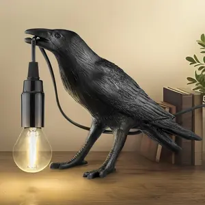 1pc Gothic Crow Desk Lamp - Black Raven Table Light with Realistic Detailing, Matte Finish, Ideal for Bedroom and Living Room Decor, Unique Artistic Home Accent, Perfect Gift for Boyfriend or Girlfriend, Table Lamp for Bedroom