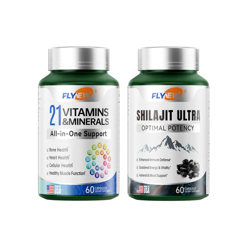 Shilajit Ultra & 21 All-in-One Vitamins Bundle - 120 Capsules with 85+ Trace Minerals & Pure Himalayan Organic Resin for Optimal Health Support - Fitness, Healthcare