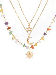 The three piece set of Sun Moon Zircon Stacked Necklace is suitable for daily wear, vacation and dating occasions, and is also a surprising and exquisite small gift