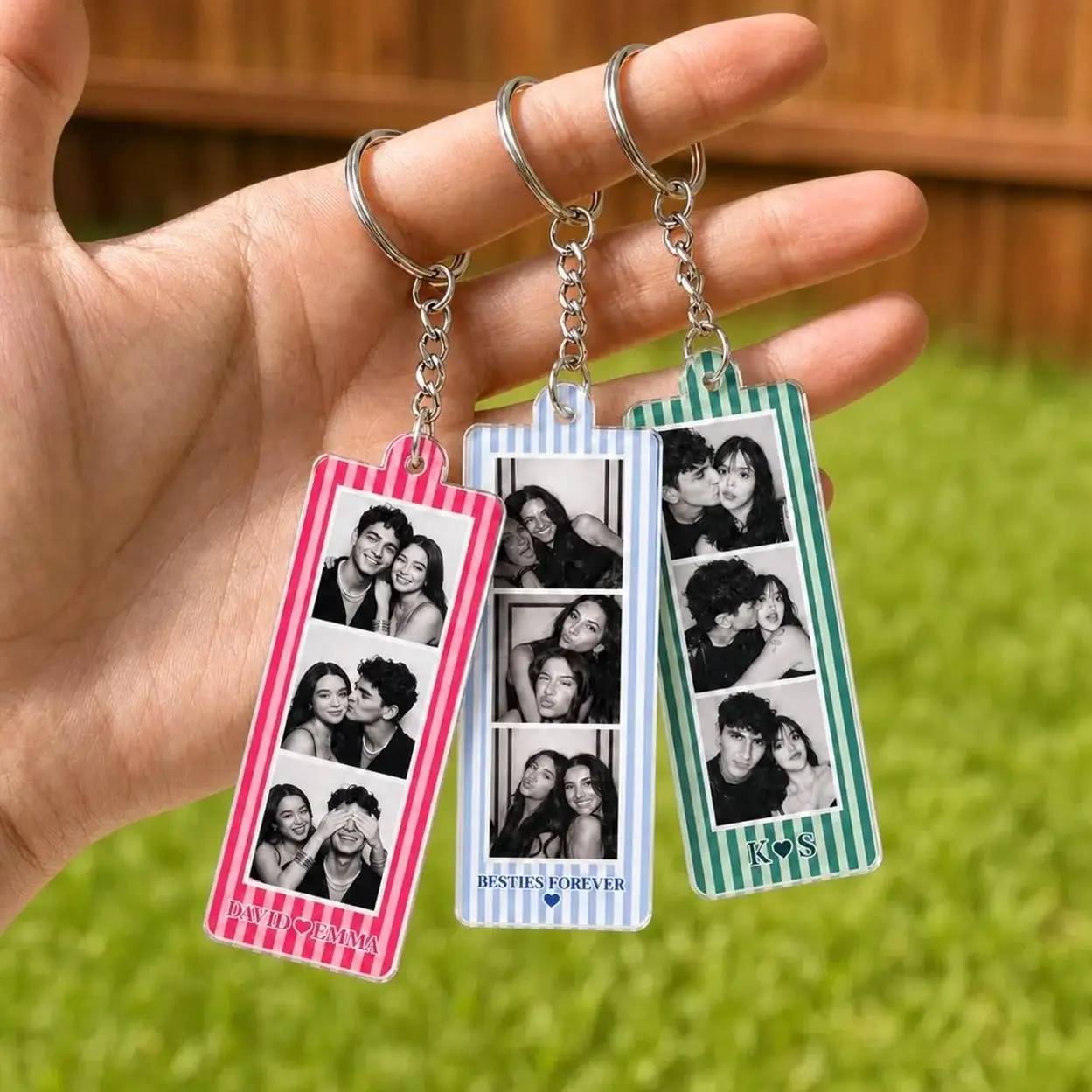 Custom Mini Photo Booth Strip Keychain, Strip Photo Keyring, Personalized Couple Photos Keychain, Gift For Boyfriend, Besties Photo Keychain