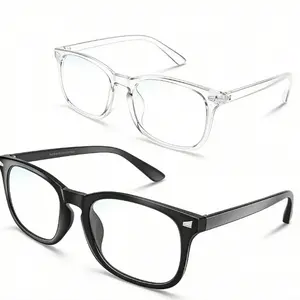 2 Pack Anti-Blue Light Glasses - Classic Square Frame in Black & Clear, Lightweight & Comfortable, Eye Protection for Screen Time, Perfect for Work, Gaming & Daily Wear