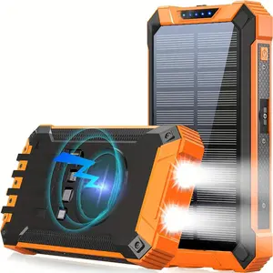 20000mAh Solar Power Bank, 1 Count Wireless Charger with 4 Built in Cables, 15W Fast Charging Power Bank for Mobile Devices, Portable Charger with Dual Flashlights, Multifunctional Power Bank, Phone