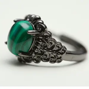 Genuine Natural Malachite Handmade Ring Jewelry Gift + Elegant CASE 555-00